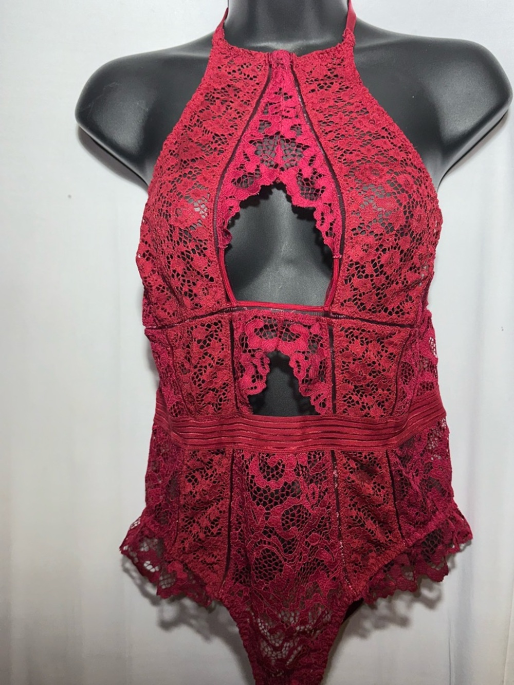 Victoria's Secret Merlot Wine Cut Out Lace Bodysuit Medium